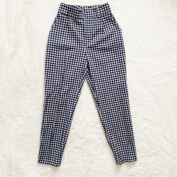 ZARA | Blue and white plaid high waisted pants - Picture 4 of 8
